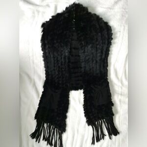 FURLUX  Coquette Stylish Casual Chic Black Fur Scarf/Vest Fringes Y2K Size S